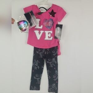 NEW Girl's 2 Pc Set Pink Unicorn T-Shirt/Black Leggings Sz 4T NWT MSRP $46